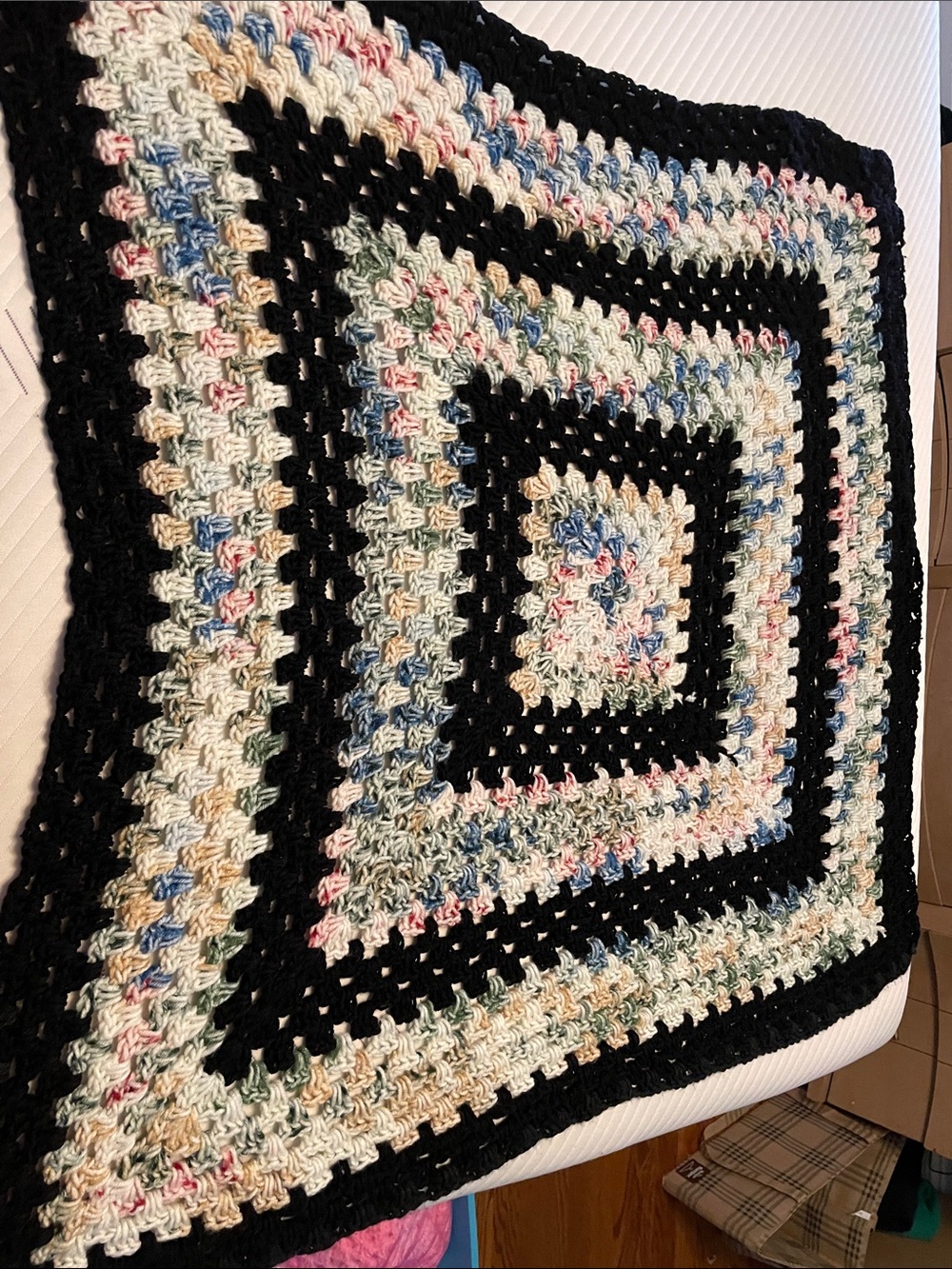 37”Handmade Black-Trim Multicolor Crochet granny square Throw Blanket